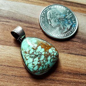 Handmade Genuine Natural Turquoise and 925 Sterling Silver Pendant from NM